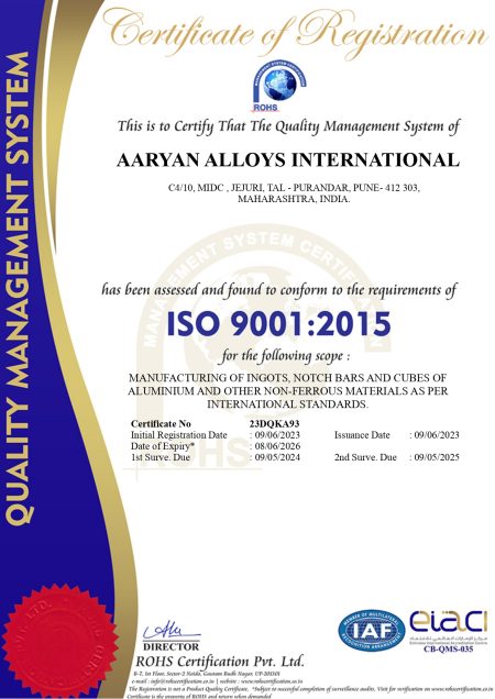 AARYAN ALLOYS INTERNATIONAL ISO 9001:2015